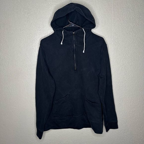 Wallace & Barnes J. Crew Pullover Hoodie Black Heavy duty Sturdy 1/4 Zip Size M - Picture 2 of 4